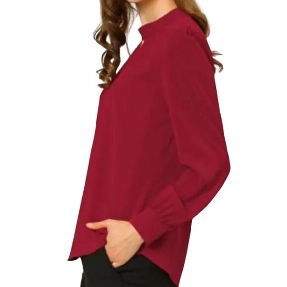 Allegra K Stand Collar Long Sleeve Chiffon Burgundy Blouse, Size L, New with Tag - Picture 4 of 7